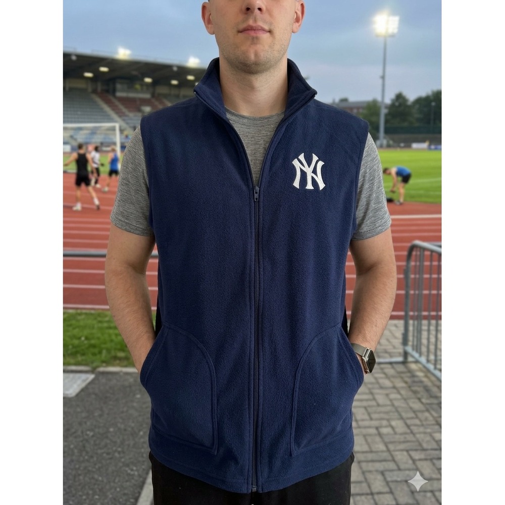 New York‎ Yankees Baby Ruth Fleece Vest Navy Blue Full Zip Mens XL MLB Baseball